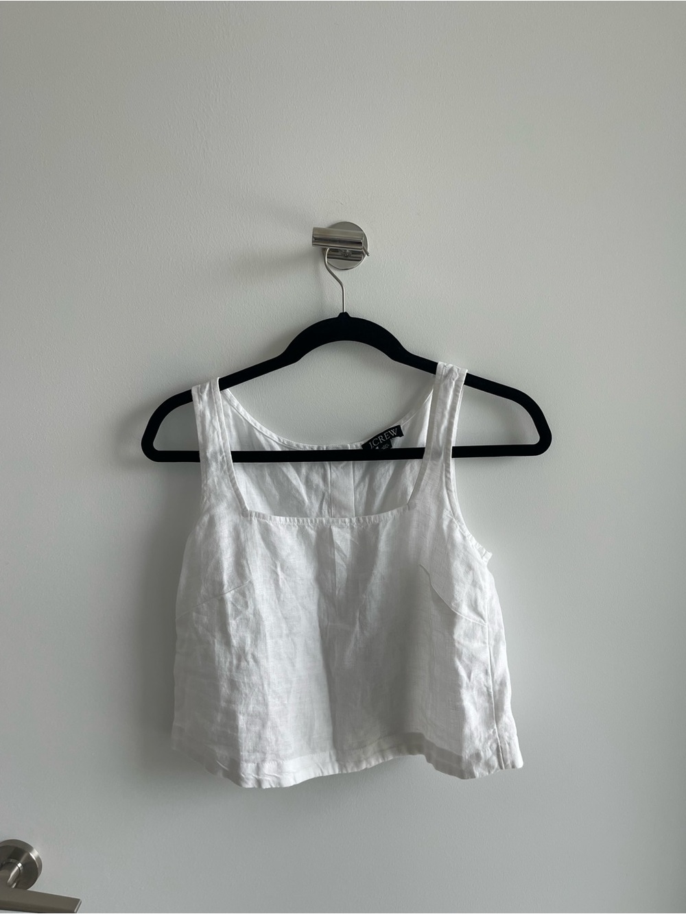 J.Crew White Button Back Linen Crop Tank